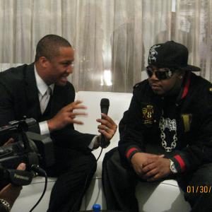 Phillip Marshall Tyler interviewing music artist Twista during the Grammy Awards