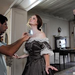 Hollis McLachlan gets her mic lav in place before filming the scene