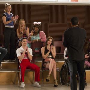 Still of Darren Criss, Melissa Benoist, Jenna Ushkowitz, Becca Tobin, Blake Jenner and Jacob Artist in Glee (2009)