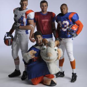 Alan Ritchson, Darrin Brooks, Sam Jones III, and Romanski. Season 1 Blue Mountain State cast photo.