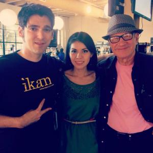 Evan King on set of a MicroSearch commercial with co star Lydia Martinez & director Gary Chason (October 2013