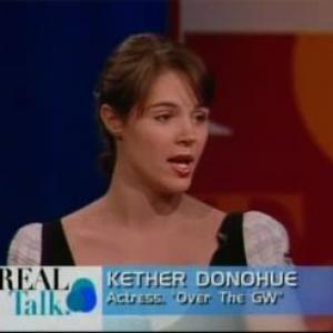 Kether Donohue being interviewed on the talk show Real Talk for her role in Over the GW