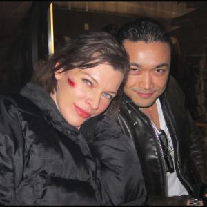 Milla Jovovich and Norman Yeung on the set of RESIDENT EVIL RETRIBUTION