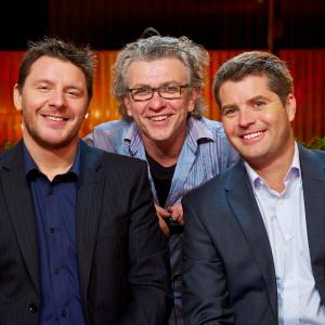 TV Director Ian Stevenson (center) with celebrity chefs Manu Feildel and Pete Evans on location for 'My Kitchen Rules'. More at ianstevenson.tv