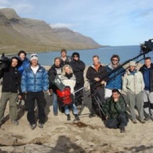 TV director Ian Stevenson centre wearing all black with crew on location in Iceland for Discovery Channels The Bone Detectives More at ianstevensontv