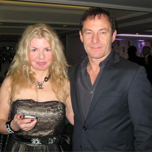 Adrienne Papp of Atlantic Publicity interviewing Jason Isaacs at the 2012 International Press Academy, December 16, Los Angeles