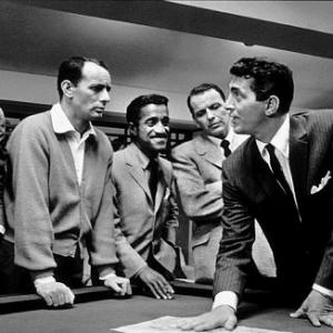 Sammy Davis Jr with Buddy Lester Joey Bishop Frank Sinatra and Dean Martin on the set of Oceans Eleven 1960