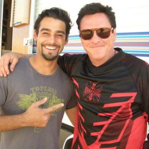 Vincent Rivera  Michael Madsen on the set of Hell Ride