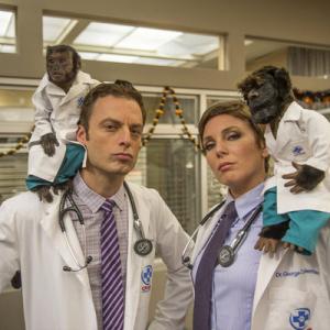 Still of Justin Kirk June Diane Raphael and Crystal the Monkey in Animal Practice 2012