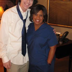 Jared Kusnitz and Chandra Wilson on the set of Private Practice