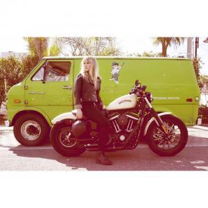 Liv von Oelreich on her Harley-Davidson.