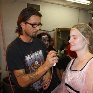 Me starting a Lilly Munster makeup on a Chicago radio host
