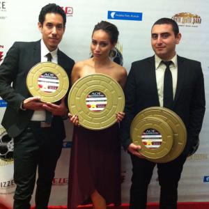 Prince Bagdasarian with co-producer Richard Manriquez and lead actress Korrina Rico. AOF Award Ceremony - Abstraction Feature Film.