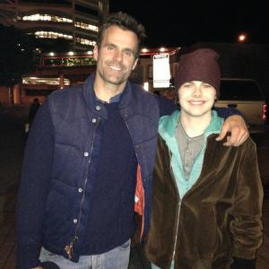 Brendan Meyer and Cameron Mathison on the set of The Christmas Ornament
