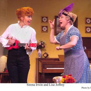 Still from I Love Lucy Live on Stage at Greenway Theatre in Los Angeles  Starring Original Los Angeles Cast Lisa Joffrey as Ethel Mertz and Sirena Irwin as Lucy
