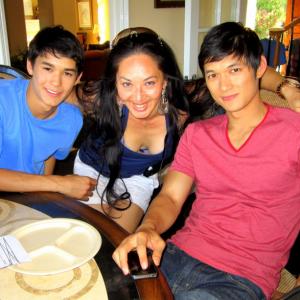 With Booboo Stewart and Harry Shum Jr. on set of 