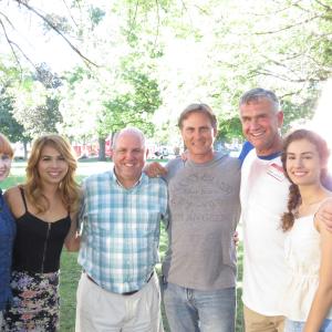 Director Dale Peterson with Actors Hayley Kiyoto Mary Kate Wiles Rachel Dipillo James Dumont and Garrett M Brown on the set of Hello my name is Frank