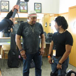 Aaron Neville and Craig Abaya preparing for the backstage interview.