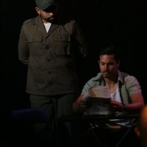 Eliezer Ortiz as Fidel Castro and Jantonio Bague as Lazaro in A Prayer For The Infidel at The Elephant Theater