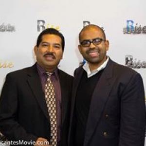 Esteban Mendoza and Eliezer Ortiz on the red carpet of the film Los Traficantes