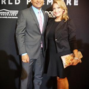 Omar Leyva with Abby Boultinghouse at McFarland USA World Premier in Hollywood CA
