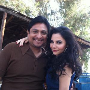 Omar Leyva with Martha Higareda on the set of 