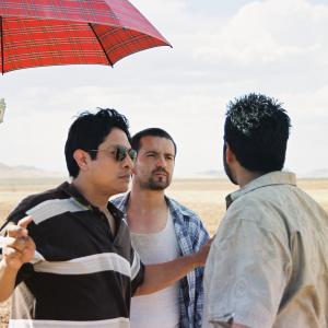 Omar Leyva shooting the film Ilegal in New Mexico with J Salome Martinez and Luis Bordonada