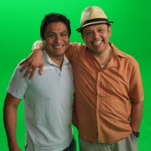 Omar Leyva with Paul Rodriguez on commercial set.