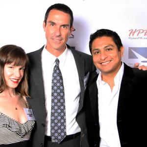 Omar Leyva (right) and Heather Fox with their talent manager Paul Trusik at the 2009 Heller Awards Ceremony, hosted by Talent Manager's Association, on October 20th, 2009.