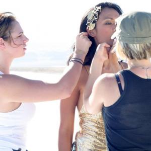 Doing hair on a shoot in the Salt Bed Flats