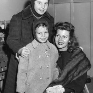 Rita Hayworth with daughters Rebecca Welles and Yasmin Khan arriving in New York City