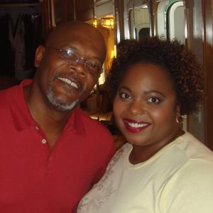 Cocoa Brown w Samuel L Jackson on the set of Lakeview Terrace