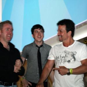 (L-R) Mark Millar, Christopher Mintz-Plasse and John Romita Jr., happy with the crowd reaction at the Kick-Ass panel