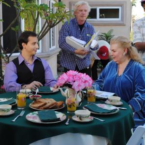Michael Donahue watches actors Eddy Salazar Will Hart and Inge Jaklin Hattie Pin rehearse a scene for The Extra