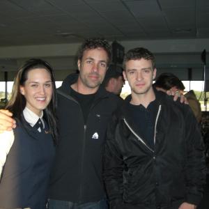 Karson Kendall, Michael Meredith, and Justin Timberlake on the set of The Open Road (2008).