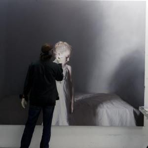 Gottfried Helnwein painting inside his Los Angeles studio for documentary film GOTTFRIED HELNWEIN AND THE DREAMING CHILD