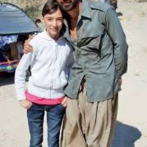 Zala Djuric with Colin Farrell on the set of Triage