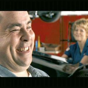 Larry the mechanic on the set of REDLINE w/Barbara Niven