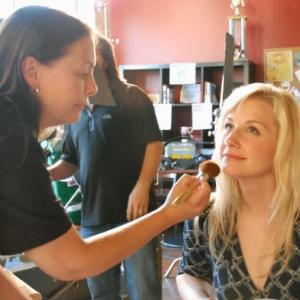 Actress Amy Hess on set with Make-up artist Annette Dean