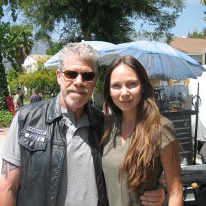 Ron Perlman and Elena Caruso on set of Sons of Anarchy