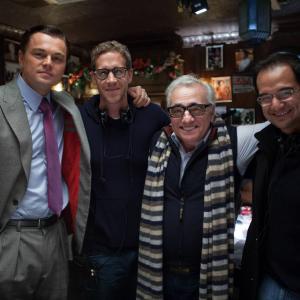 Leonardo Dicaprio Joey McFarland Martin Scorsese and Riza Aziz on the set of The Wolf of Wall Street
