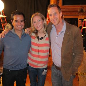 Jennifer Westfeldt with producers Joey McFarland and Riza Aziz on the set of 