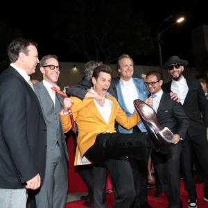 Farrelly Brothers, Joey McFarland, Jim Carrey, Jeff Daniels, Riza Aziz and Swizz Beatz at the Dumb and Dumber To Premiere in Los Angeles.