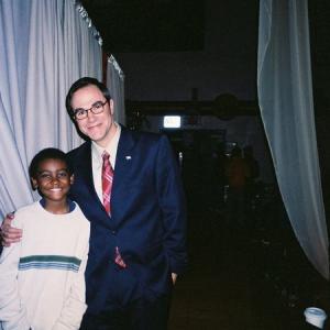Shawn and Roger Bart on the set of 