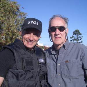 james C Burns with Werner Herzog on the set of My Son My Son What Have Ye Done April 2009 San Diego CA
