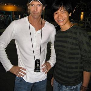 Michael Bay and Andrew Hwang on the set of Transformers Revenge of the Fallen