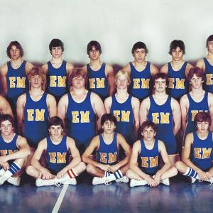 Second row far right corner  1980 East Meadow High School Varsity Wrestling team six years of wrestling 4 letter varsity scholar athlete John Dowling has a history of being a scholar athlete since he started junior high school