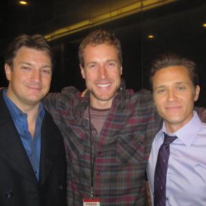 On the set of Castle with Nathan Fillion John Ruby and Seamus Dever