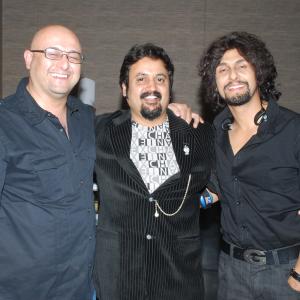 (L-R) Raju Singh (Music Director), Rajeev Khandelwal (Director) and Singer Sonu Nigam