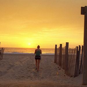 Jenny Chambers (Kim Shaw) takes a sunrise jog at the Jersey Shore.